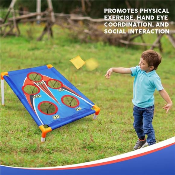 Kids Cornhole Outdoor Games  - 6 Bean Bag Toss and 3 Corn Hole Balls - Picture 4 of 6